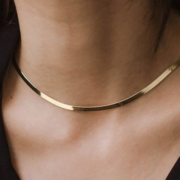 NEW 14K Yellow Gold 925 Sterling Silver Herringbone Chain Necklace - Picture 7 of 8